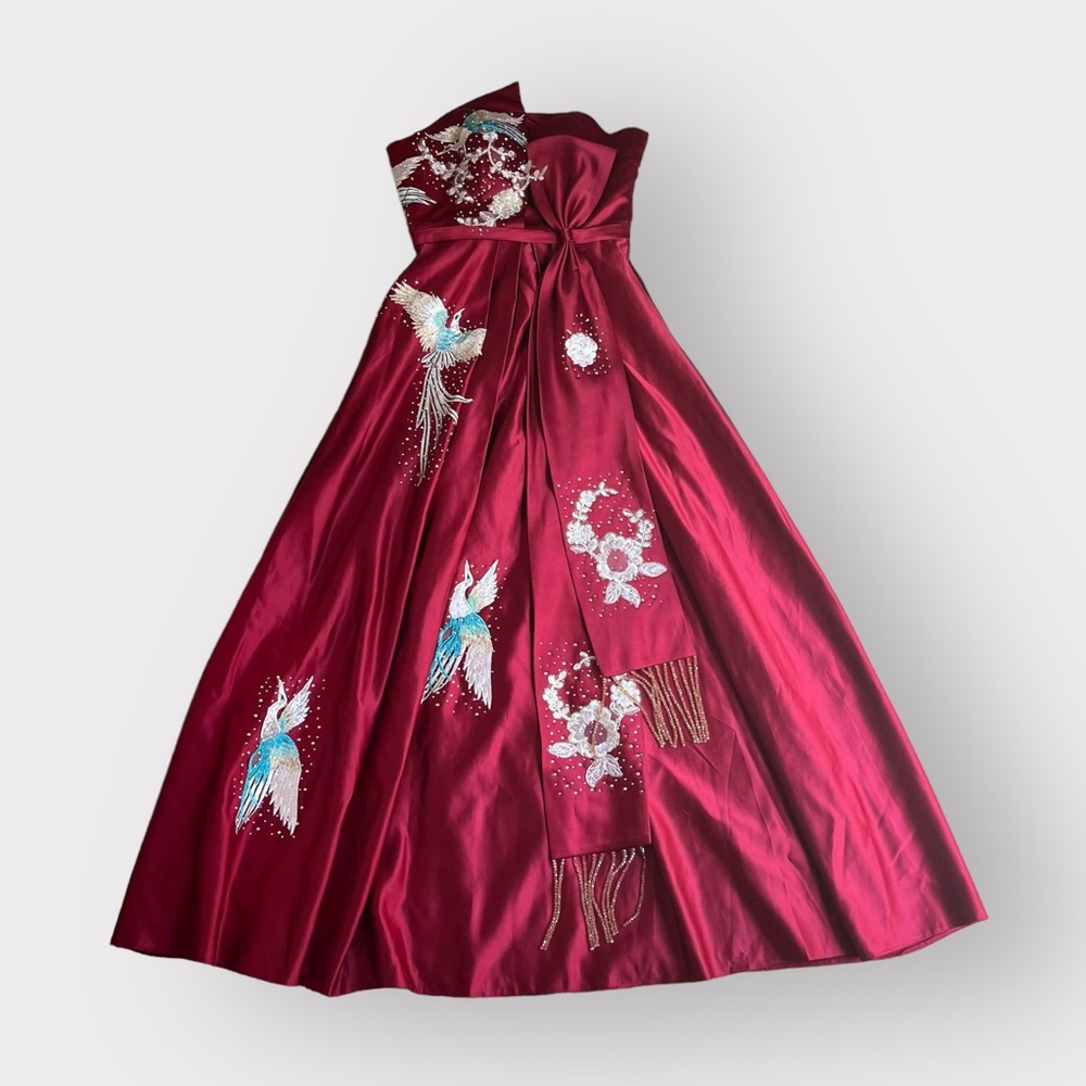 Chinese Red Wine Phoenix Wedding Dress Gown - Bridal Asian Wedding